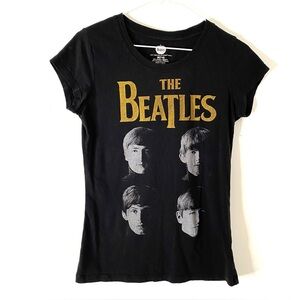 The Beatles Black Scoop Neck Graphic Tee Fitted Distressed Official Merch